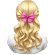 blonde open hair from behind with a pink bow sticker