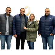 smiling girl with group of boys sticker