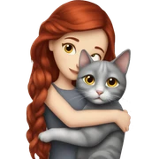 Dark red hair white girl hugs grey cat realistic  sticker