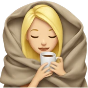 Blonde girl inside a blanket sipping coffee eyes closed sticker