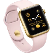 Gold Apple Watch with a light pink band on an angle sticker
