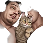 muscular boys with a cat sticker