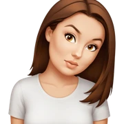female, wearing white tshirt, brown hair middle length sticker