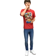 male in red shirt outdoors sticker
