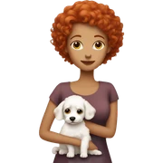 Short curly red hair women with a white maltense small dog hugging sticker
