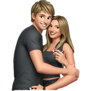 smiling girl and boy with knife sticker