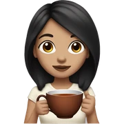 White girl with black hair holding tea sticker