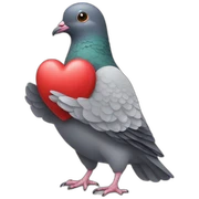Pigeon holding a heart sticker