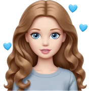 There are grey hearts all around Barbie girl Chestnut long wavy hair and blue eyes is In pale grey clothes sticker