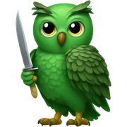 Green owl holding knife sticker