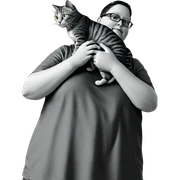 boy holding cat in greyscale sticker