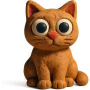 cat sitting with big eyes and soft lighting in claymation style sticker