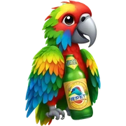 rainbow parrot holding a beer bottle sticker