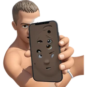 boy outdoors with phone sticker