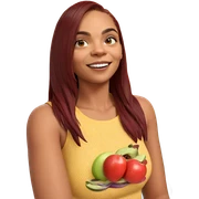 smiling girl with fruit sticker