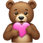A bear holding a pink heart sticker