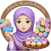 Turkish beautiful finish Konya girl blue eyes with lilac floral hijab islamic dress and had on her hand text Eid Mubarak with sweets and celebrating with her friends eid days   sticker