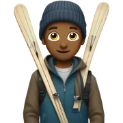 a schoolboy with skis in his hands sticker