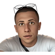 male in white shirt glasses sticker