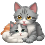 'striped grey cat' playing with 'little floofy red kitten' sticker