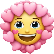 Happy blushed with pink hearts around it  sticker