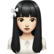 No background Portrait Girl pale skin with black long black hair and bangs with white bows on her hair  sticker