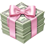 stack of money with baby pink bow sticker