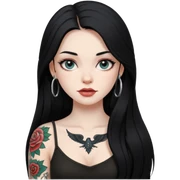 an ios genmoji for a fair girl with black long hair  tattooed, beautiful girl sticker