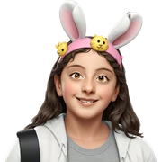 smiling girl with rabbit ears sticker