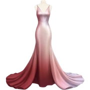 Realistic isolated long slim pastel #EE0 formal party satin dress with gradient shiny sparkling dark red sticker