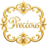 The word "Precious" in black and gold letters sticker