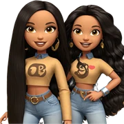 sisters smiling together in denim sticker