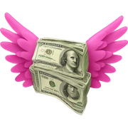 a bundle of money with pink wings sticker