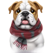 Bulldog wearing a scarf in the snow sticker
