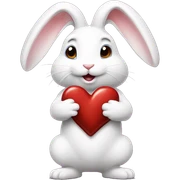 White bunny standing up on its hind legs, eating Valentine chocolate  sticker