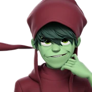 smiling boy with green skin sticker
