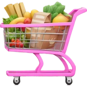Pink shopping cart with groceries sticker