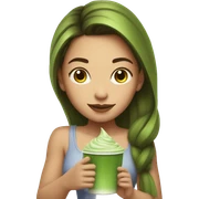 Beautiful girl with brawn hair holding cup of iced matcha  sticker
