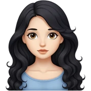 girl with wavy black long hair and subtle makeup sticker
