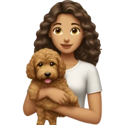 brunette girl holding golden doodle  sticker