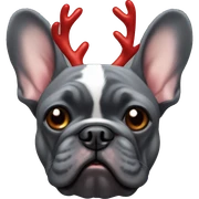 Dark grey French bulldog with reindeer antlers, a red nose like Rudolph sticker