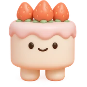 white cake with strawberries on top, vinyl figure style sticker