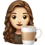 white girl with brown long hair and a hot chocolate sticker