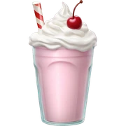 Milkshake Emoji "A pastel pink milkshake in a glass cup, topped with whipped cream, a cherry, and tiny glittery sprinkles floating above." sticker