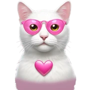 cool white cat wearing pink heart shaped glasses sticker