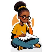Black girl with glasses and a long shaved sides haircut writing in a journal sticker