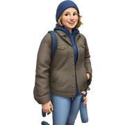smiling woman in denim outfit sticker