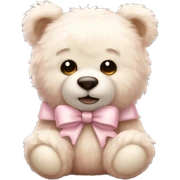 very fluffy pale teddy bear, cute, pale pink bow sticker