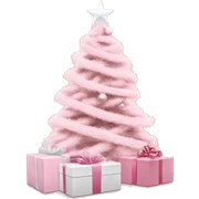 Light pink Christmas gifts under a white Christmas tree  sticker