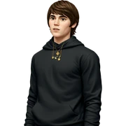 brown haired boy with jewelry sticker
